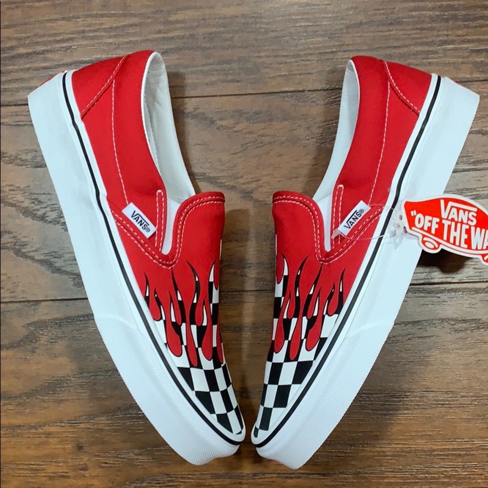 VANS CLASSIC SLIP-ON CHECKER FLAME Racing Red men’ - Picture 4 of 16